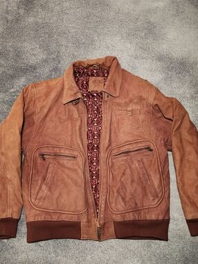 Vintage Mixed Blues Jacket Bomber Brown Leather Suede Men's Size Medium